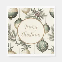 Sage Green and Gold Christmas Ornaments  Napkins