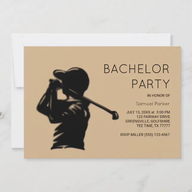 Black golfer Golfing Trip Bachelor Party minimal Invitation