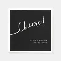 Black Script Cheers Wedding Cocktail Napkins