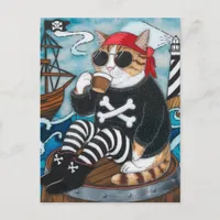 Kitty Pirate in fuzzy black sweater with a coffee Postcard