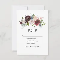 Bordo, Navy and Blush Floral Wedding RSVP Card