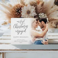 Modern First Christmas Engaged Photo Overlay Holiday Card