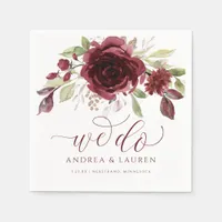 Wedding Burgundy Wine Red Watercolor Bouquet We Do Napkins