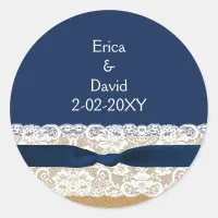 FAUX burlap lace wedding favor stickers