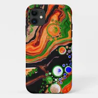 Orange, Blue, Green, Black Digital Fluid Art   iPhone 11 Case