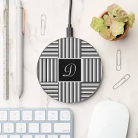 Modern stripes in black, white and gray - Monogram Wireless Charger