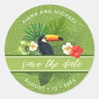 Watercolor Tropical Save the Date Green ID577 Classic Round Sticker