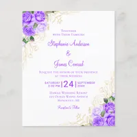 Budget Purple Gold Floral Wedding Invitation