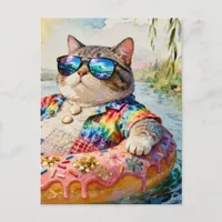 Cat on a Float Trip Postcard