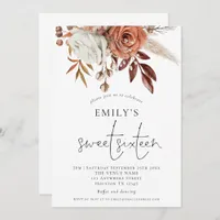 Rustic Terracotta Florals Sweet 16 Party Invitation