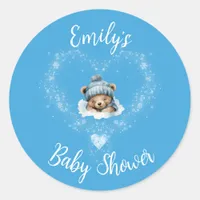 Snow Excited Blue Teddy Bear Baby Shower