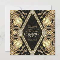 Gold Glamour Art Deco Engagement Party Invitation