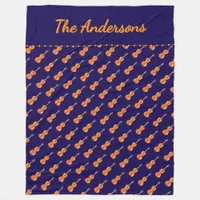Violins Music Themed Pattern Navy Personalized Fleece Blanket