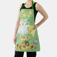 Cute Watercolor Cottagecore Yellow on green | Apron