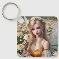 Beautiful November Fairy in Chrysanthemums Keychain