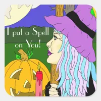 I Put a Spell on You Witch Halloween Square Sticker