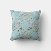 Faux Gold Damask Pattern On A Light Blue Marble Throw Pillow