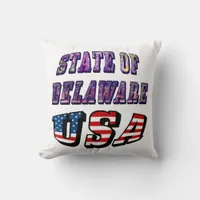 State of Delaware USA Photo & Flag Text Throw Pillow