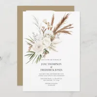 Boho Bohemian Dried Floral Photo & QR Code Wedding Invitation