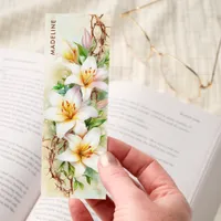 White Lilies And Thorns Personalized Christian Bookmarks