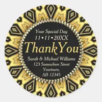 Boho Tribe Black Yellow Aztec Thank You Stickers