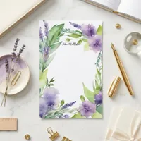 Watercolor Purple Lavender Floral Botanical Border Stationery
