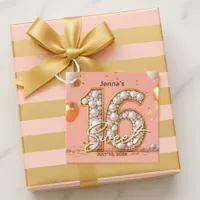 Charming Chic Regal Pearl Blush Pink Gold Sweet 16 Favor Tags