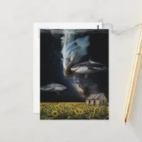 Surreal Dream Swimming With Sharks on the Prairie  Postcard