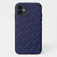 Navy Blue Rose Gold Handwritten Script Name iPhone 11 Case