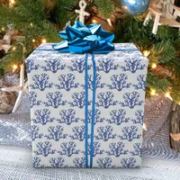 Christmas Beach Navy Blue White Coral Pattern Wrapping Paper