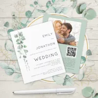 Budget Eucalyptus Photo QR Code Wedding Invitation