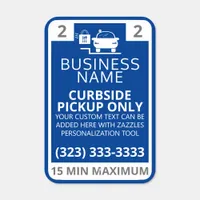 Curbside Pickup Parking Only w Space Number Blue Metal Sign