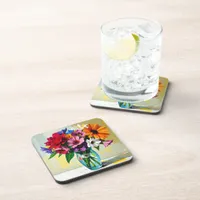 Colorful Impasto Vase of Flowers Beverage Coaster