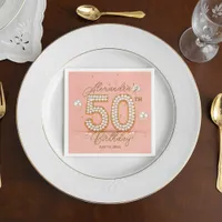 Glamorous Pearly Soft Pink and Gold 50th Birthday Napkins