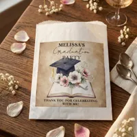 Vintage Floral Anemone Open Book Graduation Party Favor Bag