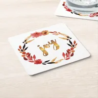 Christmas Joy Watercolor Wreath ID292 Square Paper Coaster