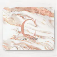 Elegant Chic Copper Rose Gold Marble Monogram Mouse Pad