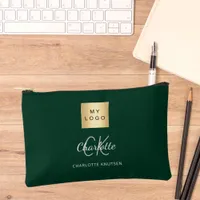 Green business logo name monogram accessory pouch