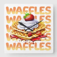 Stack of Waffles Covered in Strawberries Square Wall Clock