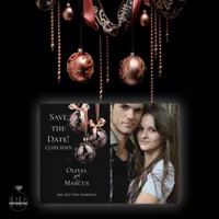  PHOTO Save the Date | Winter Pink and Onyx Bauble Thank You Card