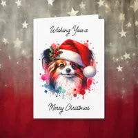 Cute Papillon Watercolor Personalized Christmas Card