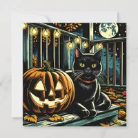 Black Cat and Jack-O=Lantern Halloween Invitation