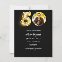 Black gold photo 50th birthday invitation