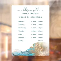 Blue And Gold Modern Watercolor Ink Business Hours Window Cling