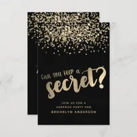 Surprise Black Gold Glitter Birthday Invitation