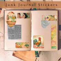 Boho Vintage Watercolor Pink Junk Journal  Sticker