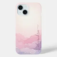 Watercolor Cloudscape Pink Sky With Name iPhone 15 Case