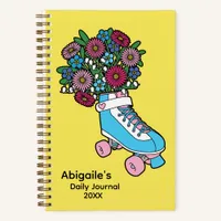 Girly Floral Skate Illustration Personalized Notebook