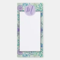 Cute Doodle Flowers On A Rustic Wood Monogram Magnetic Notepad