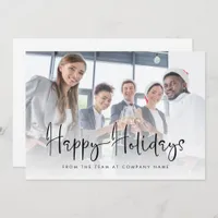 Business Logo Add Photo Happy Holidays Script Flat Holiday Card